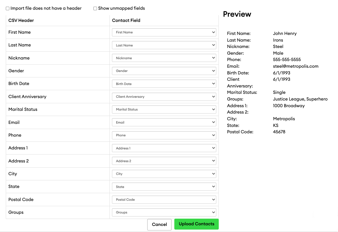 Importing Contacts As A CSV File